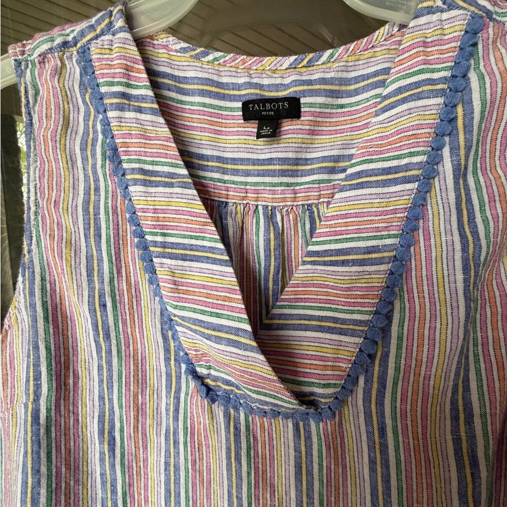 Talbots Pastel Multi-Striped Sleeveless V-Neck Tank, Lp - Picture 2 of 12